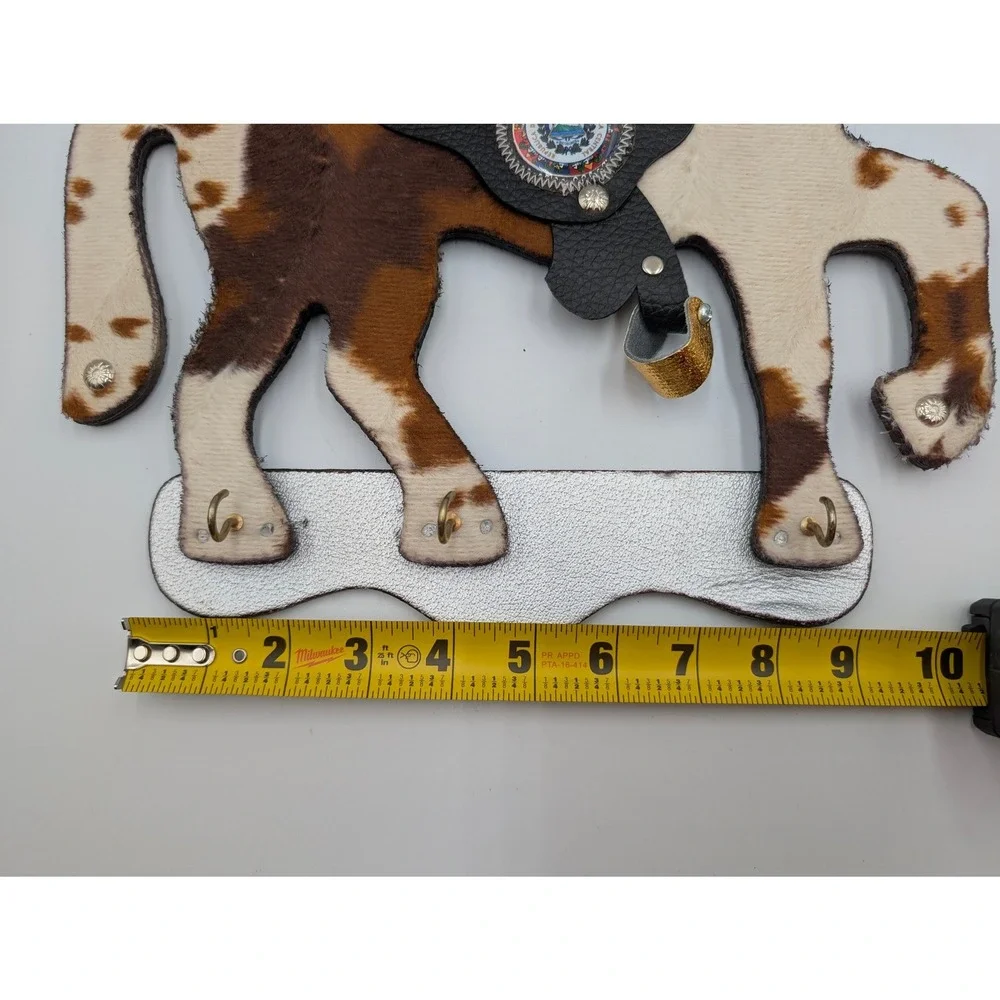Vintage El Salvador Horse Key Rack Cowhide Leather Wall Decor Western Souvenir